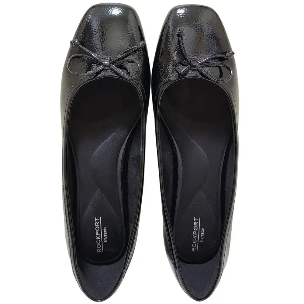 Rockport Women Sadie 2 Low Heel Ballet Flats Size US 8.5W Black Crinkle Patent